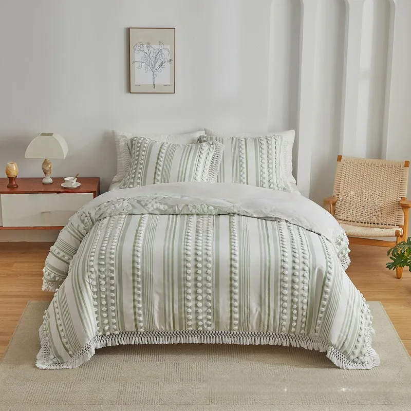 Bohemian Beaded Tassel Bedding Set with Quilt Cover and Pillowcase All Seasons Duvet Cover Set Double Queen Comforter Cover Set