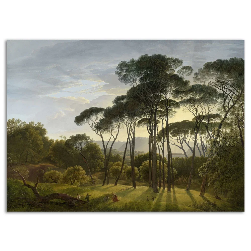 المناظر الطبيعية الإيطالية مع مظلة الصنوبر قماش اللوحة بواسطة هندريك Voogd طباعة ملصق جدار ديكور فني