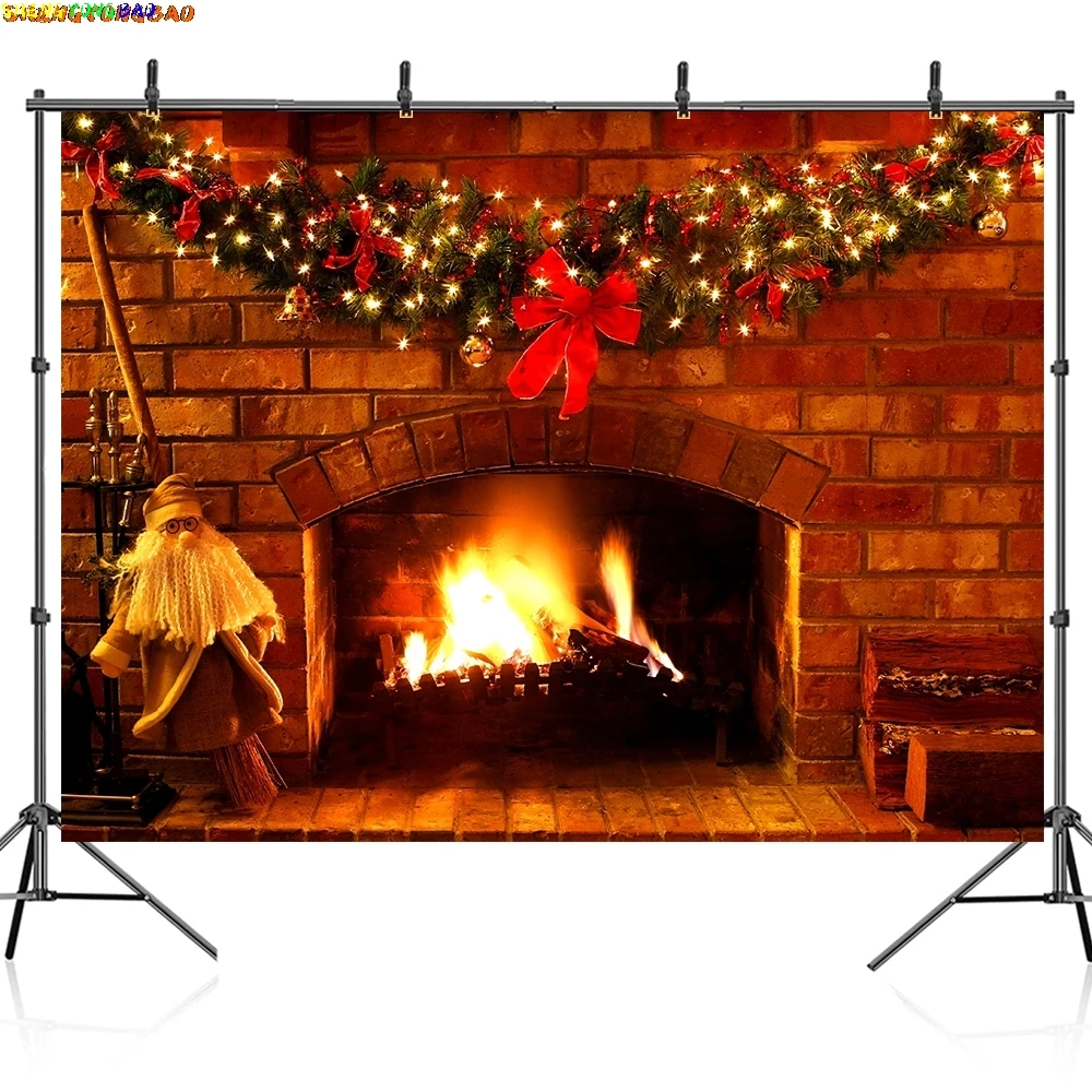 Photography Backdrop Brick Wall Fireplace Wood Fire Burning Flame Baby Portrait Photocall Background for Photo Studio
