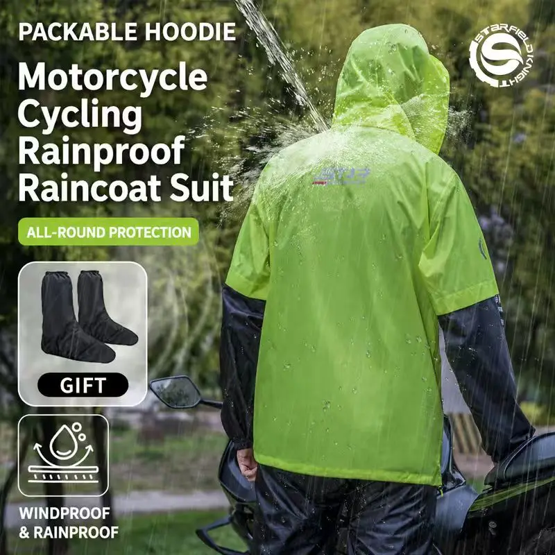 SFK Motorcycle Riding Raincoat Rainpants Shoes-cover Split 3Pcs/set Waterproof Men Women's Rainproof Suit Gears Reflective Logo