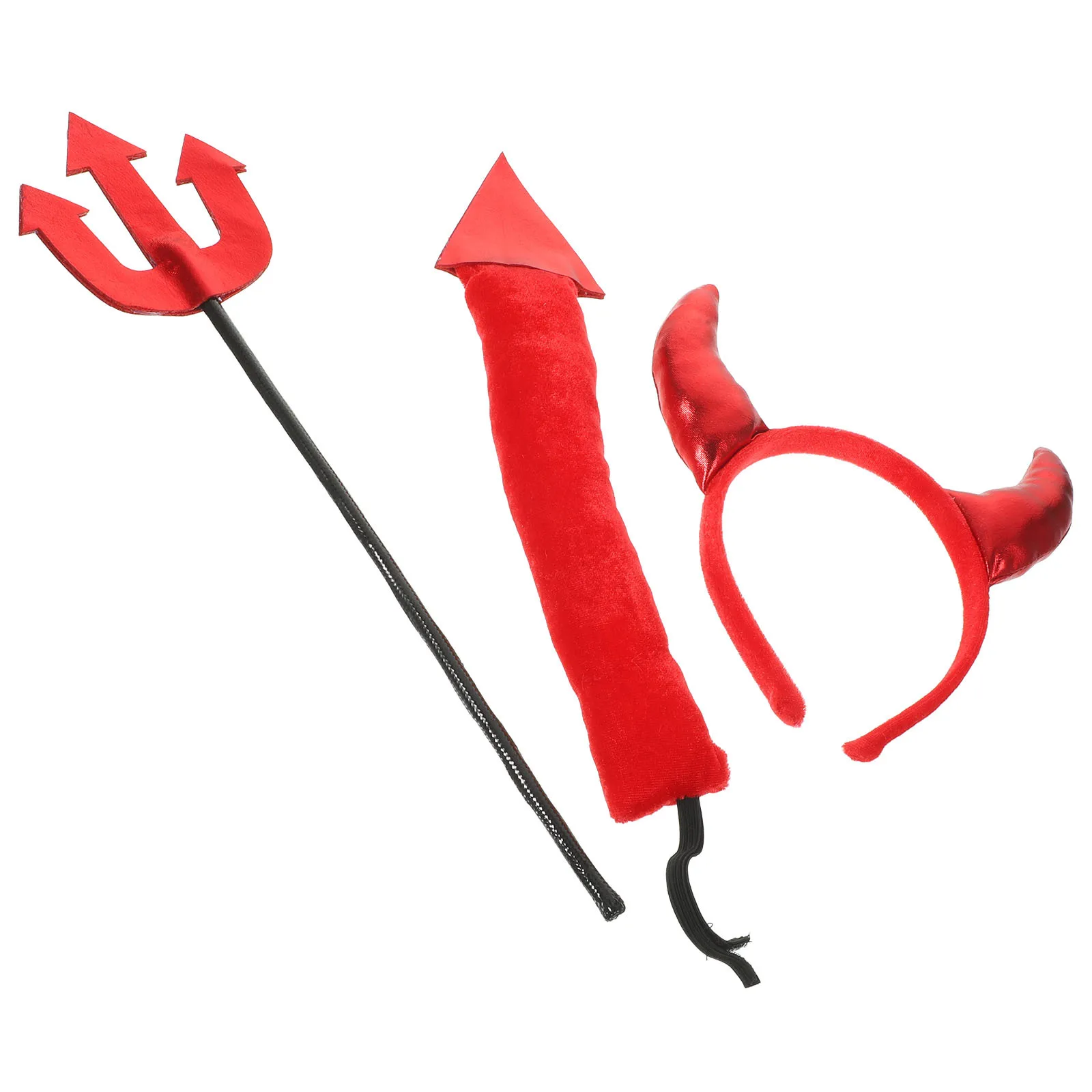 여성용 뿔 머리띠 1세트 악마 의상 세트 가벼운 플라스틱 악마 삼지창 소품 가면 무도회 생일 크리스마스 행사용