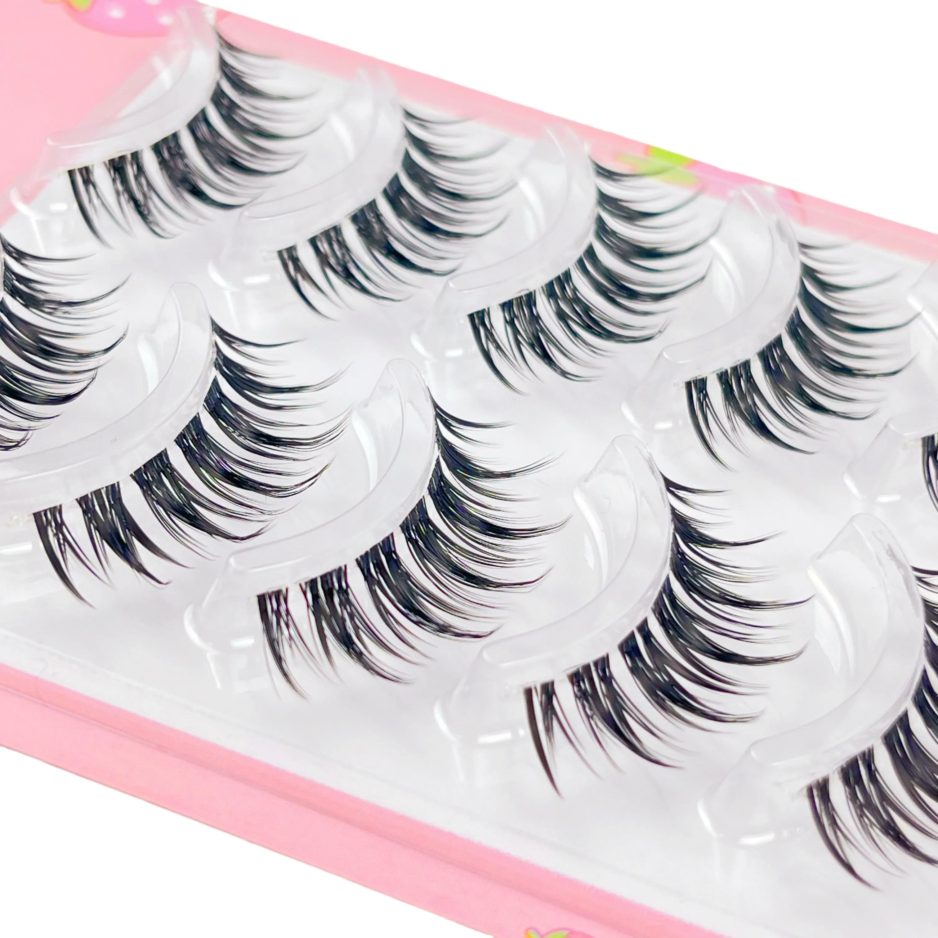 5 أزواج من الرموش المبللة على الطراز الكرتوني، سيقان شفافة وناعمة، مريحة في الارتداء، رموش صناعية شفافة