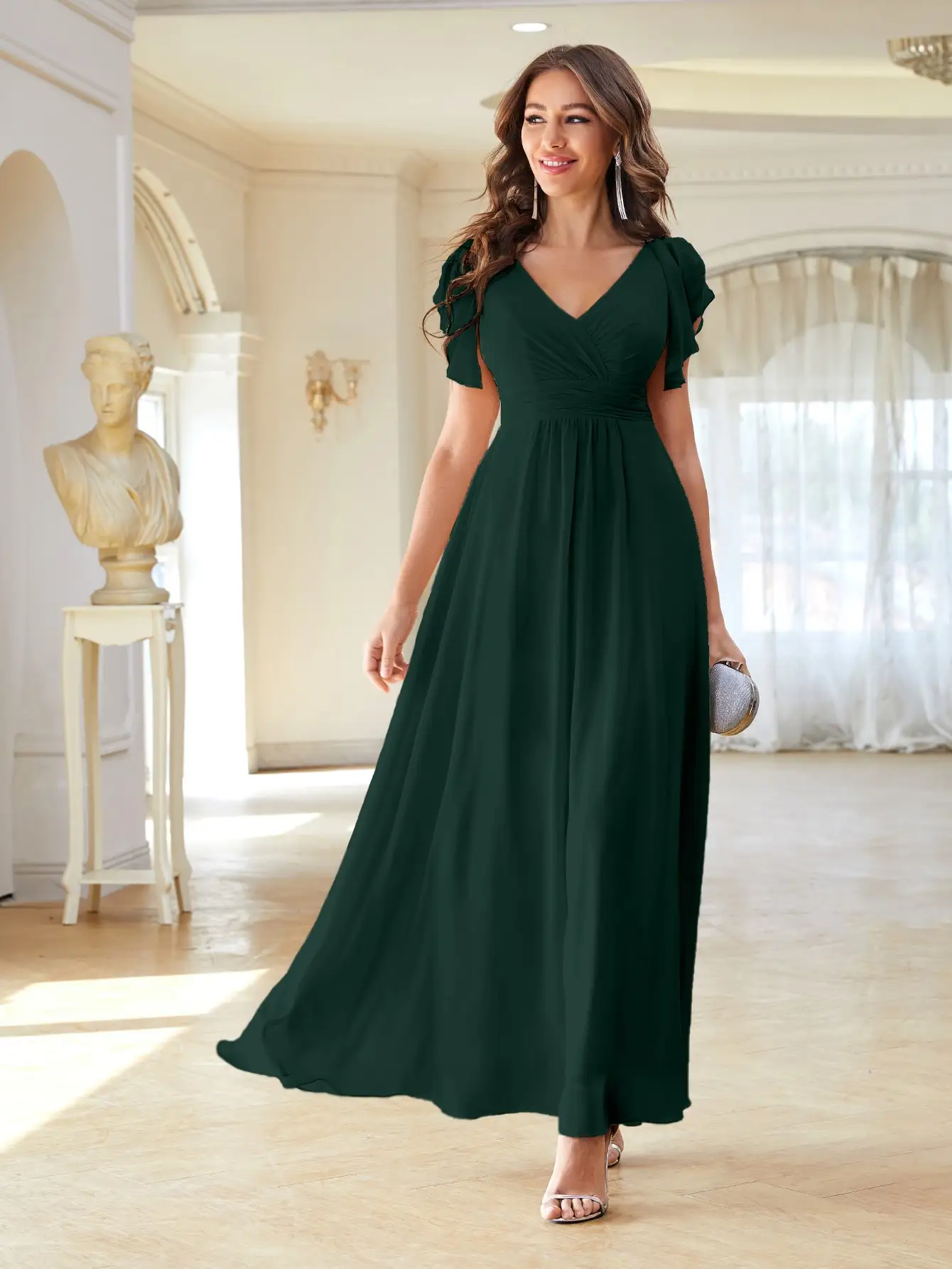 Unithorse Stevige Chiffon Bruidsmeisjesjurk Met Ruches - afbeelding 1