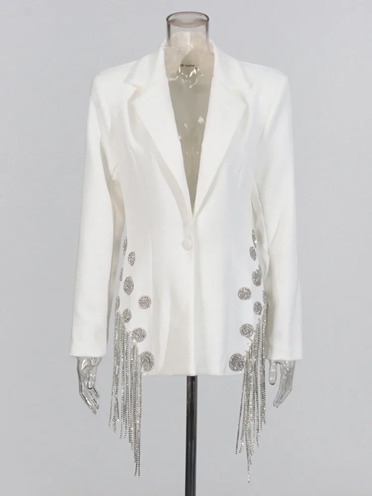 

ZOCI Women's Beading Blazers Tassel Suit Jackets Unique Design Female Coats Notched Collar Single Button Tops 2025 Spring New