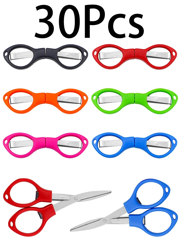 30Pcs Portable Mini Stainless Steel Folding Scissors Multi-Purpose Light Rolling Fish Line & Paper-Cutting Hand Shears