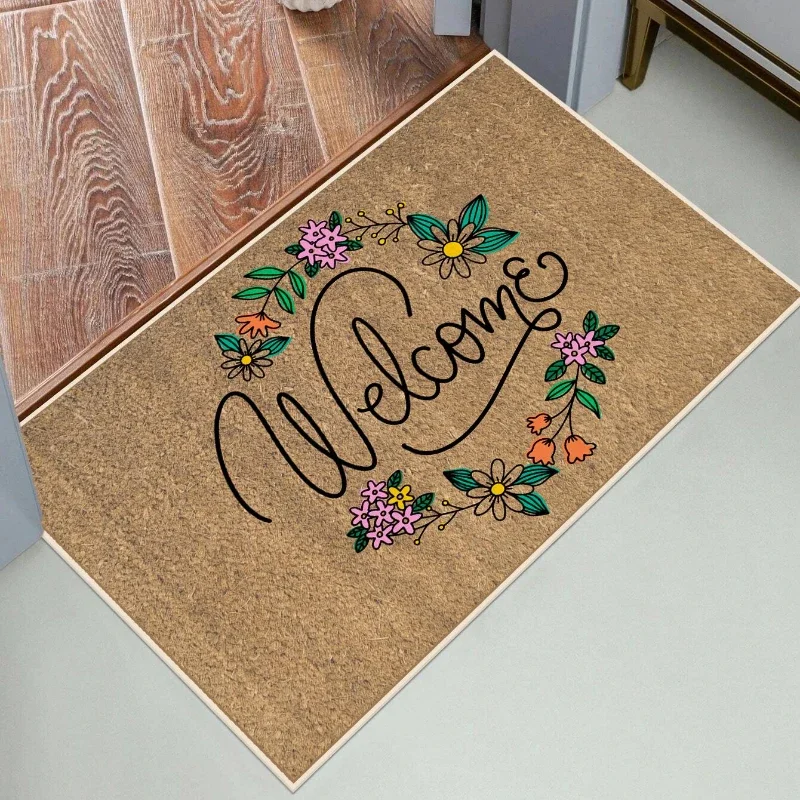 1pc Floral & Letter Graphic Bath Mat Super Absorbent Home Doormat Anti-Slip Kitchen Footpad Garden Entrance Small Welcome Rug