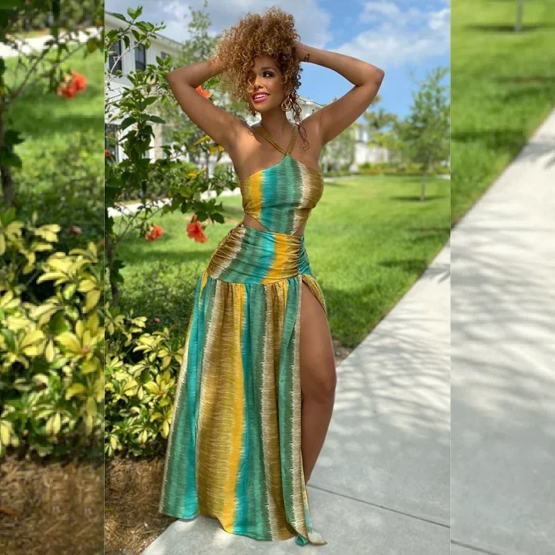 

Платье-Макси женское ТРАПЕЦИЕВИДНОЕ с высоким разрезом и открытой спиной