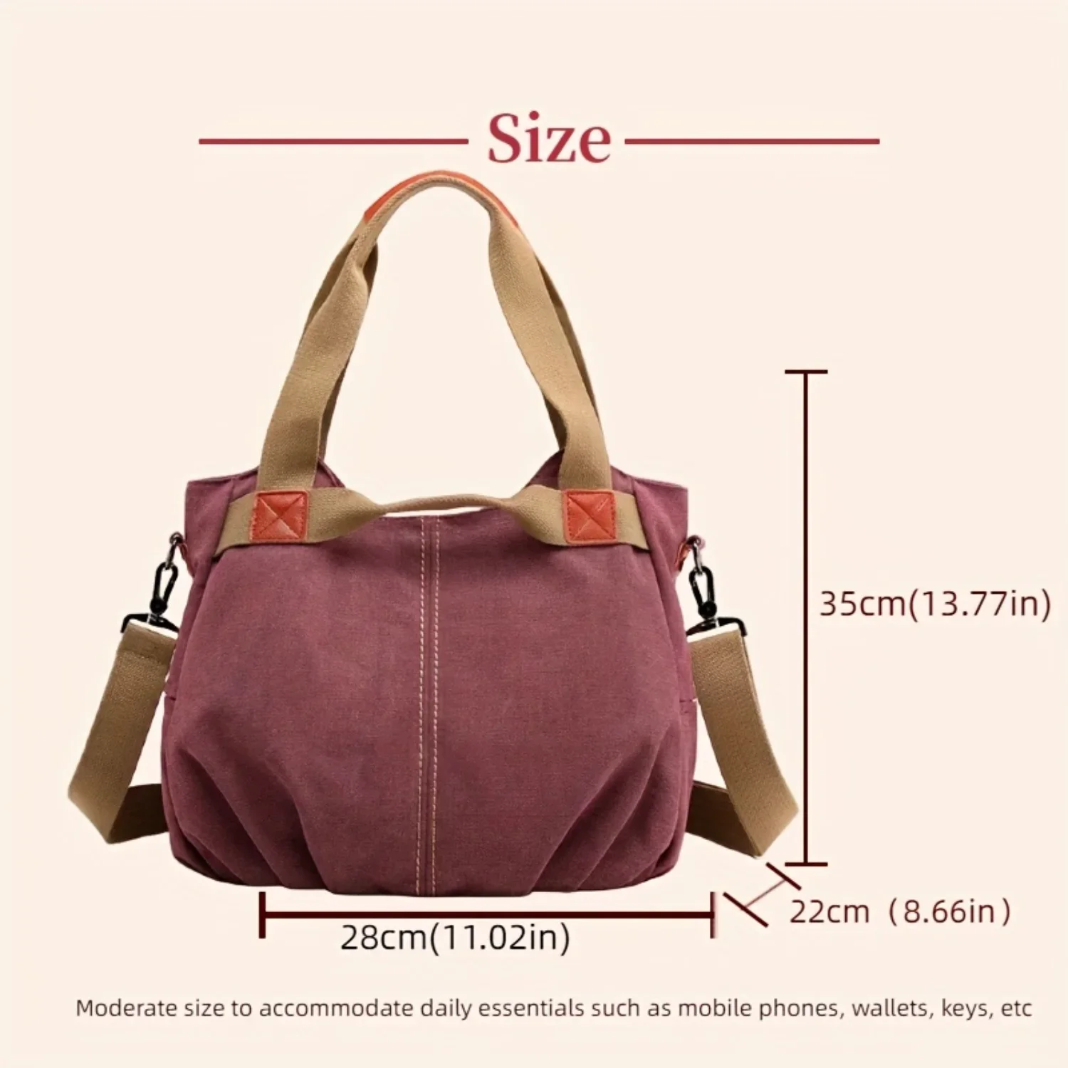حقيبة يومية متعددة الاستخدامات وعصرية، حقيبة قماش بسيطة ذات سعة كبيرة، حقيبة كتف للسفر خفيفة الوزن