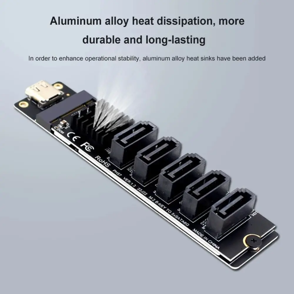 Plug and Play 6Gbps PCI-E Riser Multi-Port JMB575 SATA Expansion Card 5-Channel USB C To SATA Adapter NAS Expansion