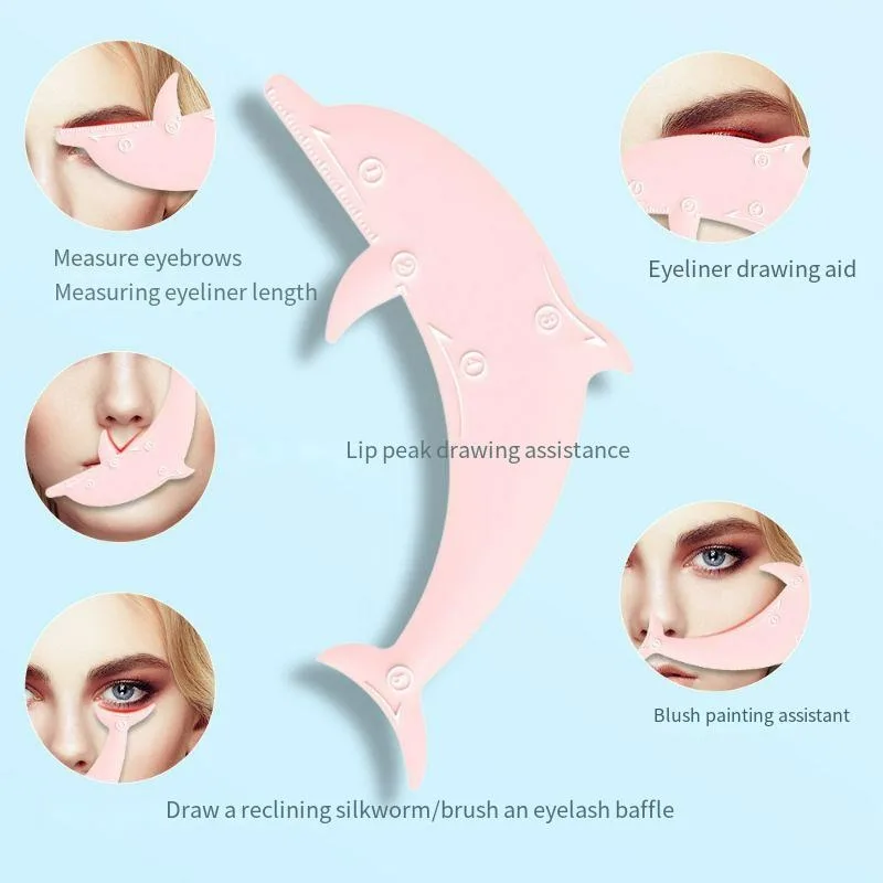 Dolphin Eye Makeup Aid plantilla multifunción, sombra de ojos, delineador de ojos, rímel, lápiz labial, silicona para principiantes, regla de ayuda, herramientas de protección