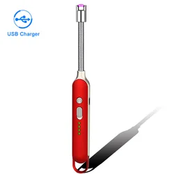 Kitchen Lighters USB Rechargeable Lighter with Double Safety Lock Charge Indicator Long USB Grill Lighter for Home Use