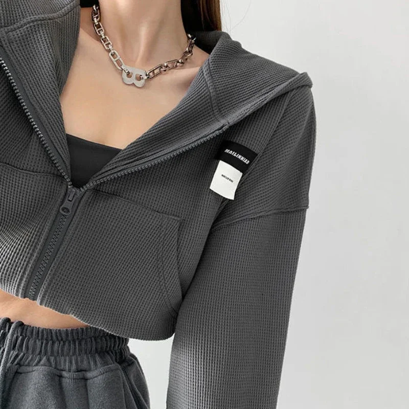 

Cropped Basic Jackets Women Hooded Zipper Fashion Harjauku Students Streetwear Simple Outwear Casual Spring Bodybuilding 2025