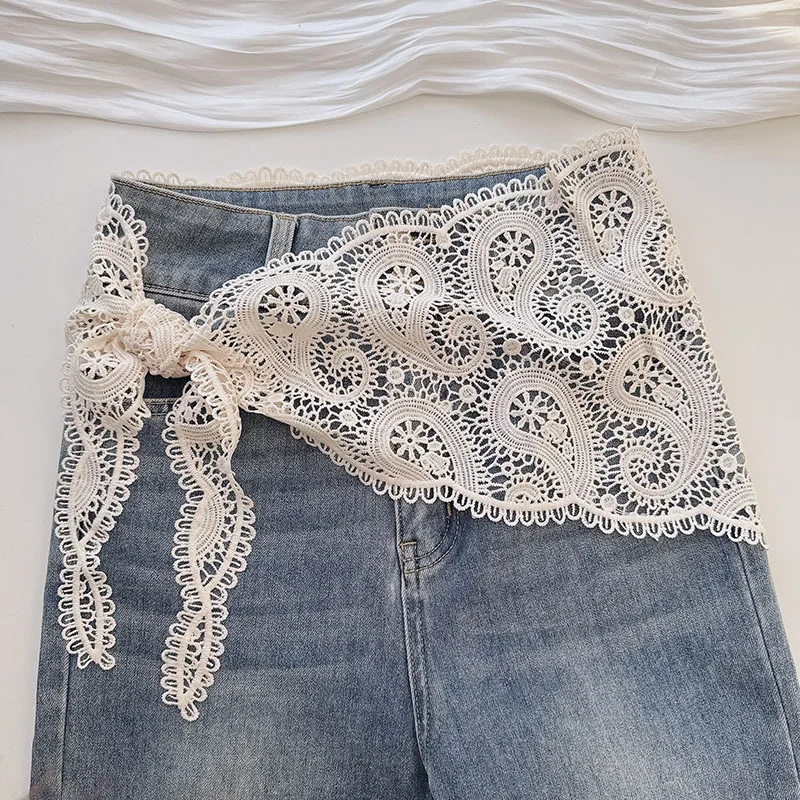 

2026Spring and Autumn New High-Quality-Soluble Lace Cotton Scarf Women with Paisley Pattern, Hollowed-Out Hea