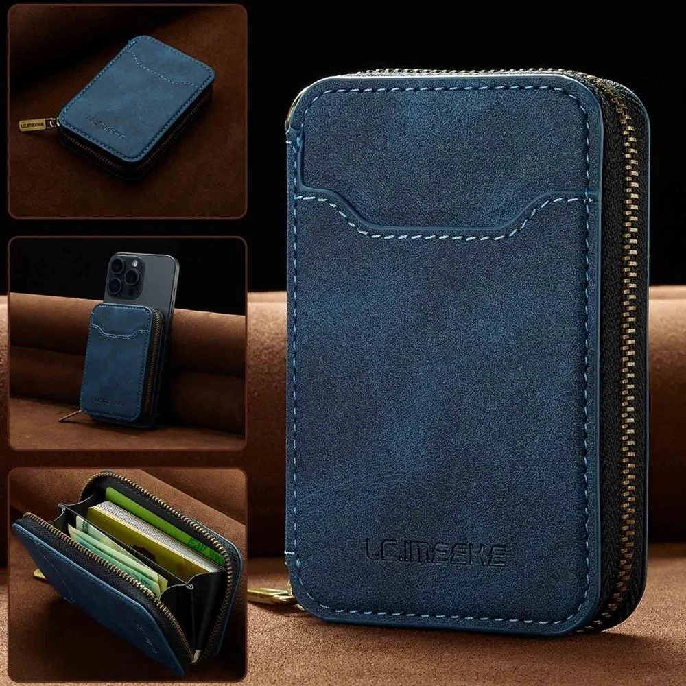 PU Leather Magnetic Phone Bag Zipper Closure Card Slot Leather Card Slot Wallet Anti-fraud Universal Phone Card Holder Wallet