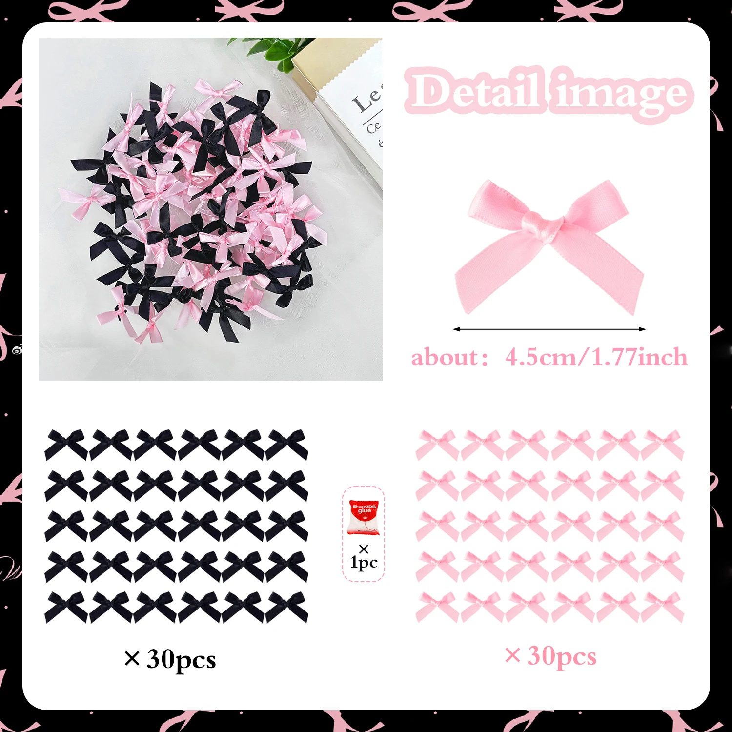 60 Stück kleine Schleifenbänder für DIY-Blumenhandwerk, Partydekoration, Geschenkboxen, Verpackungszubehör, Ballons, DIY-Dekoration – Detail 2