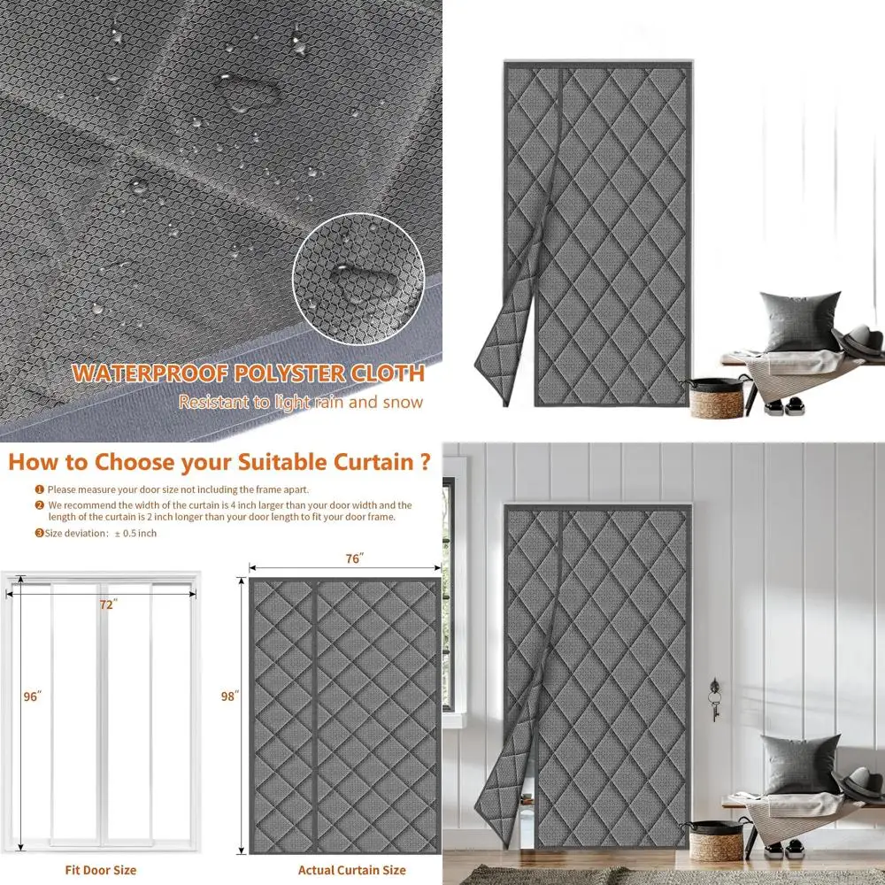 

Thermal Insulated Door Curtain, 72x96 inches, Waterproof, Thickened for Winter, Windproof Insulation Blanket, Gray