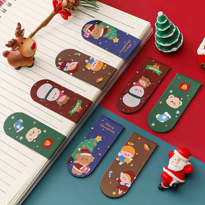 Merry Christmas Magnetic Bookmarks Magnet Page Markers Foldable Xmas Page Clip Cute Book Marks For Kids Students Stationery