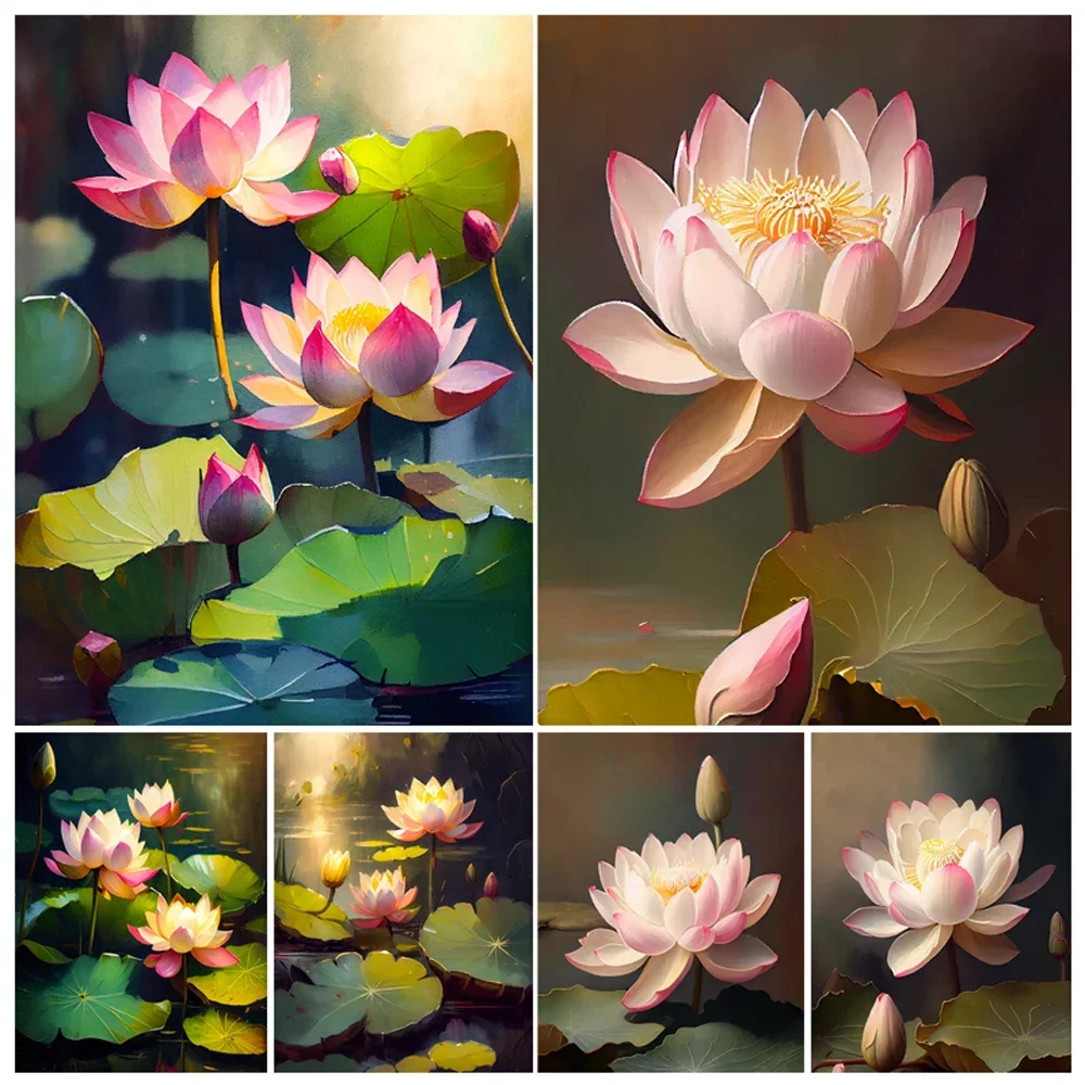 

508883 Lotus By the Pond Landscape Acrylic Painting by Numbers, Seascape DIY Acrylic Artwork, Canvas Art Gift, Dropshipping Kit