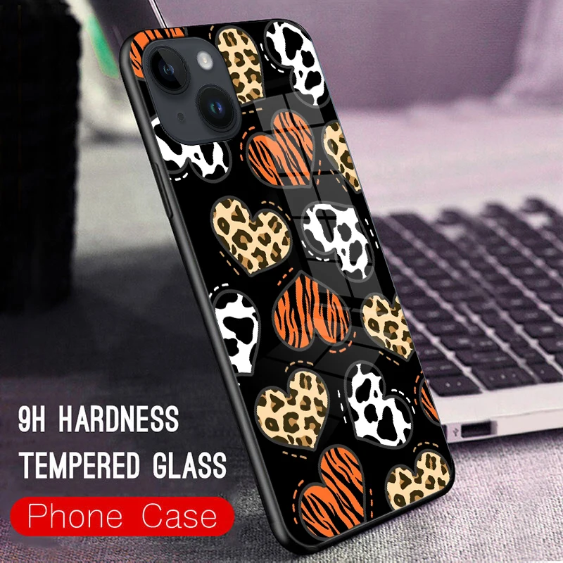 Wild Love Leopard Phone Case For Apple Iphone 16 15 14 13 12 11 Plus Pro Max Mini Cases Tempered Glass Phone Cover Shockproof