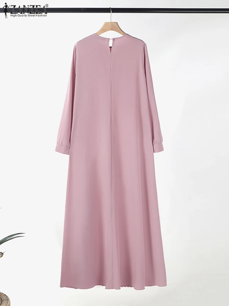 Autumn Elegant Long Sleeve Pleated Sundress ZANZEA Muslim Abaya Hijab Dress Fashion Casual IsIamic Clothing Dubai Maxi Robe 2024