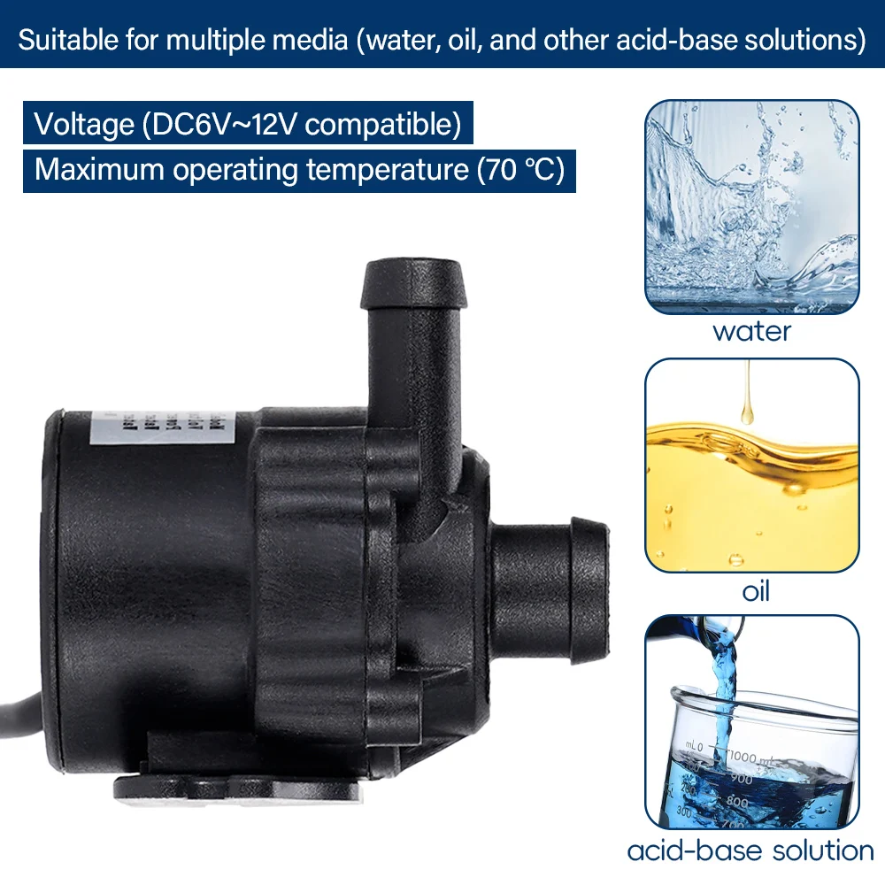 6.5 watts 350 l/hr micro bomba submersível sem escova para sistema de refrigeração se encaixa acampamento carro ao ar livre aquecedor auxiliar alimentado por bateria