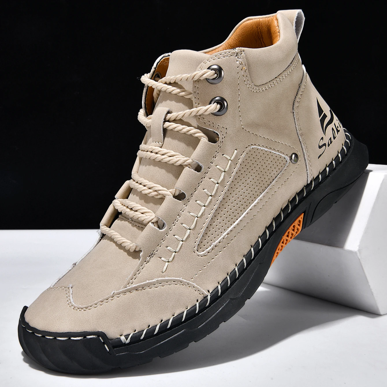 

Handmand Casual Leather Shoes Outdoor Men Boots Autumn Retro Breathable Casual Shoes Lace Up Blue Ankle Boots Winter Autumn