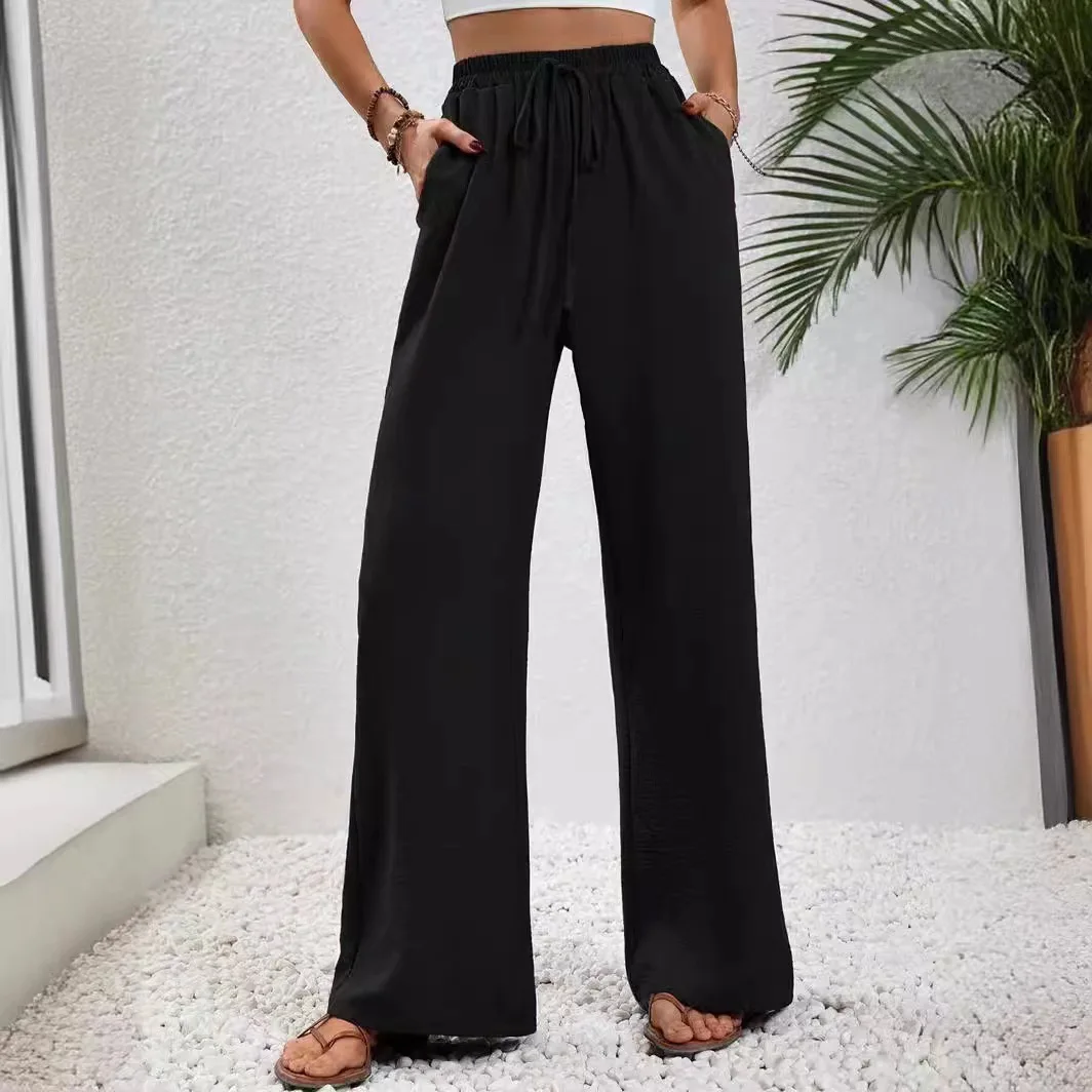 

New Arrival Women's High Waist Wide Leg Pants Solid Color Casual Loose Trousers