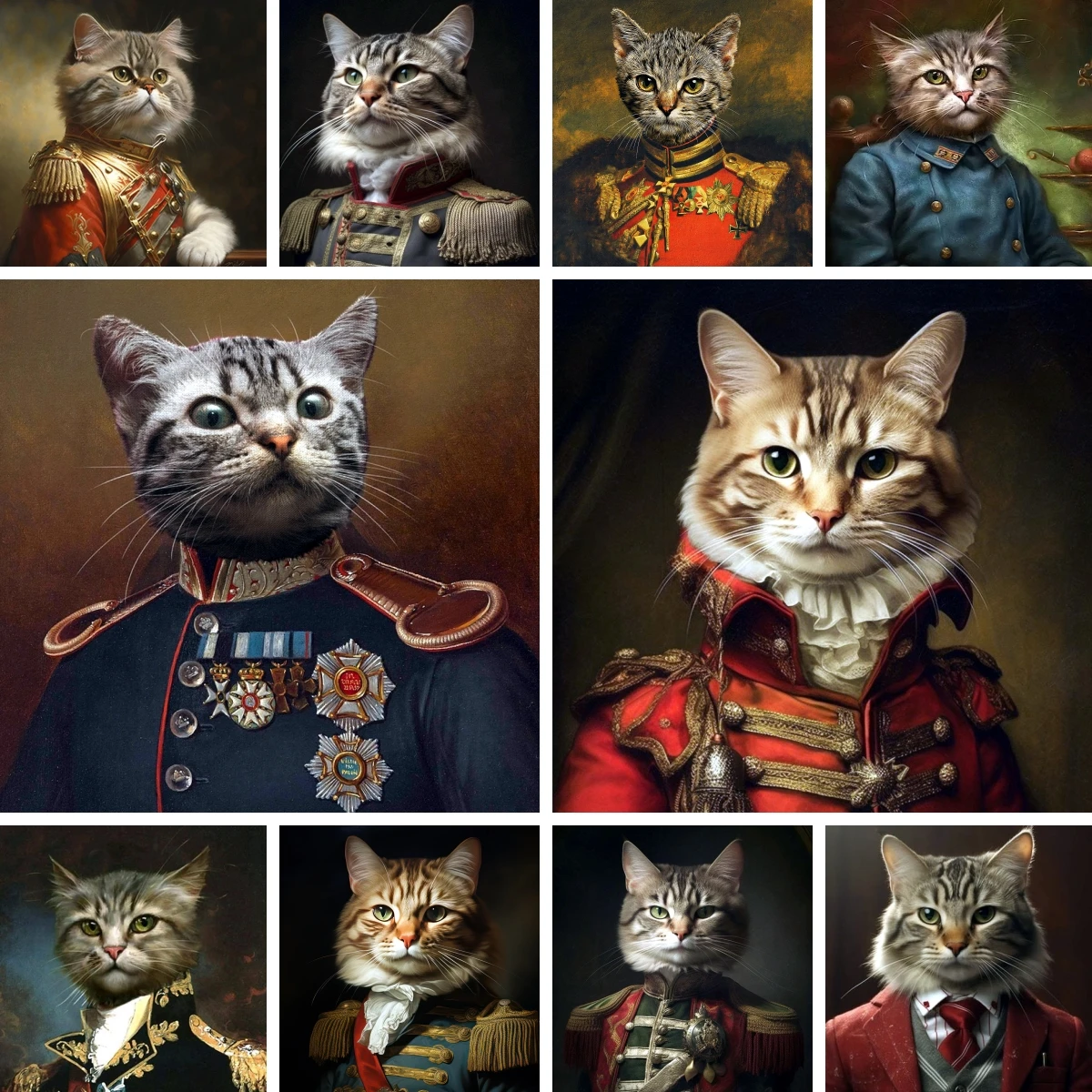 5d Full Round/Square Diamond Painting Kits for Adults Renaissance Cat General Portrait Wall Art Diy Craft Adult Kits Decor