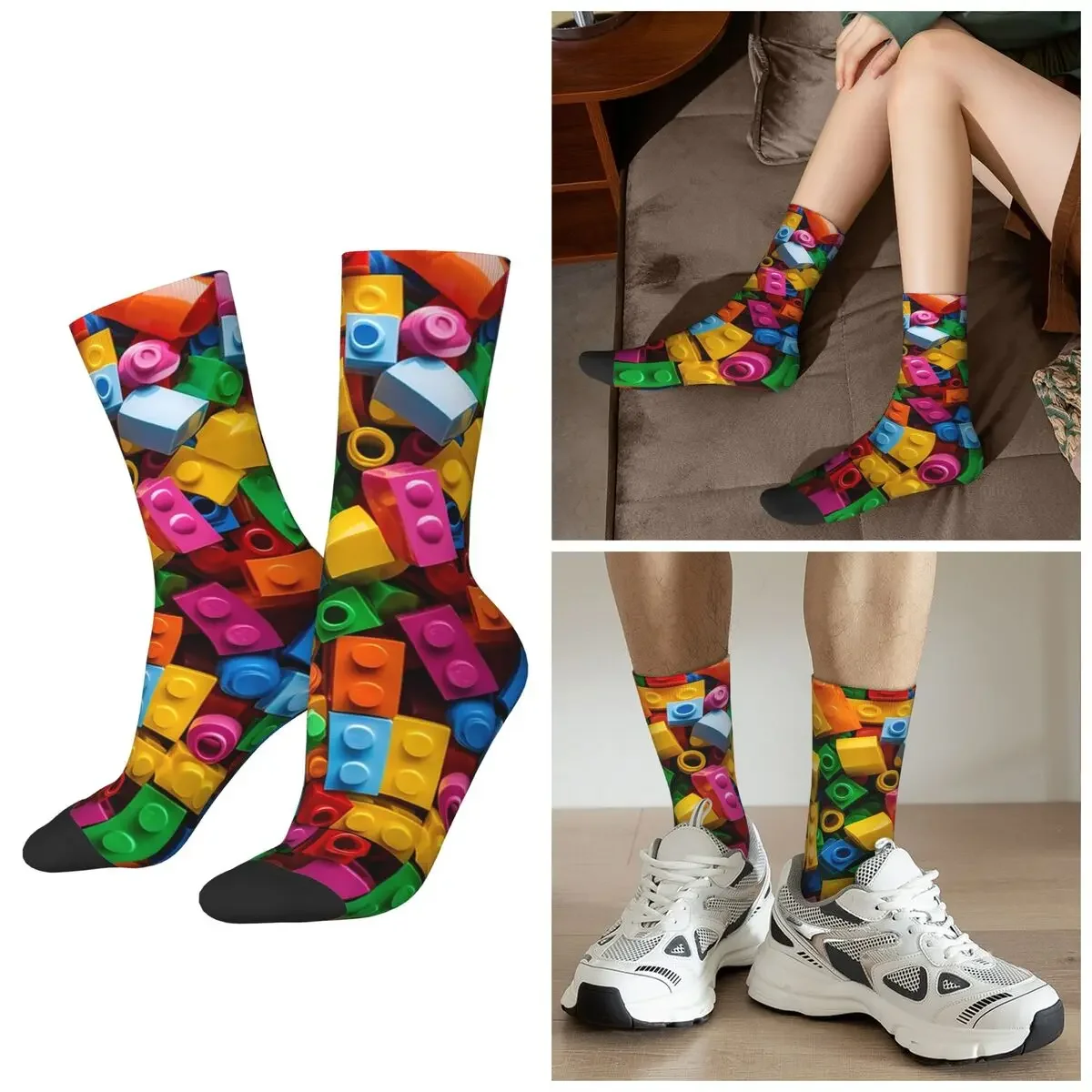 

All Seasons Lego Texture 2 Socks Harajuku Sport Middle Tube Socks Casual Stockings for Men Women Valentine's Day Gifts