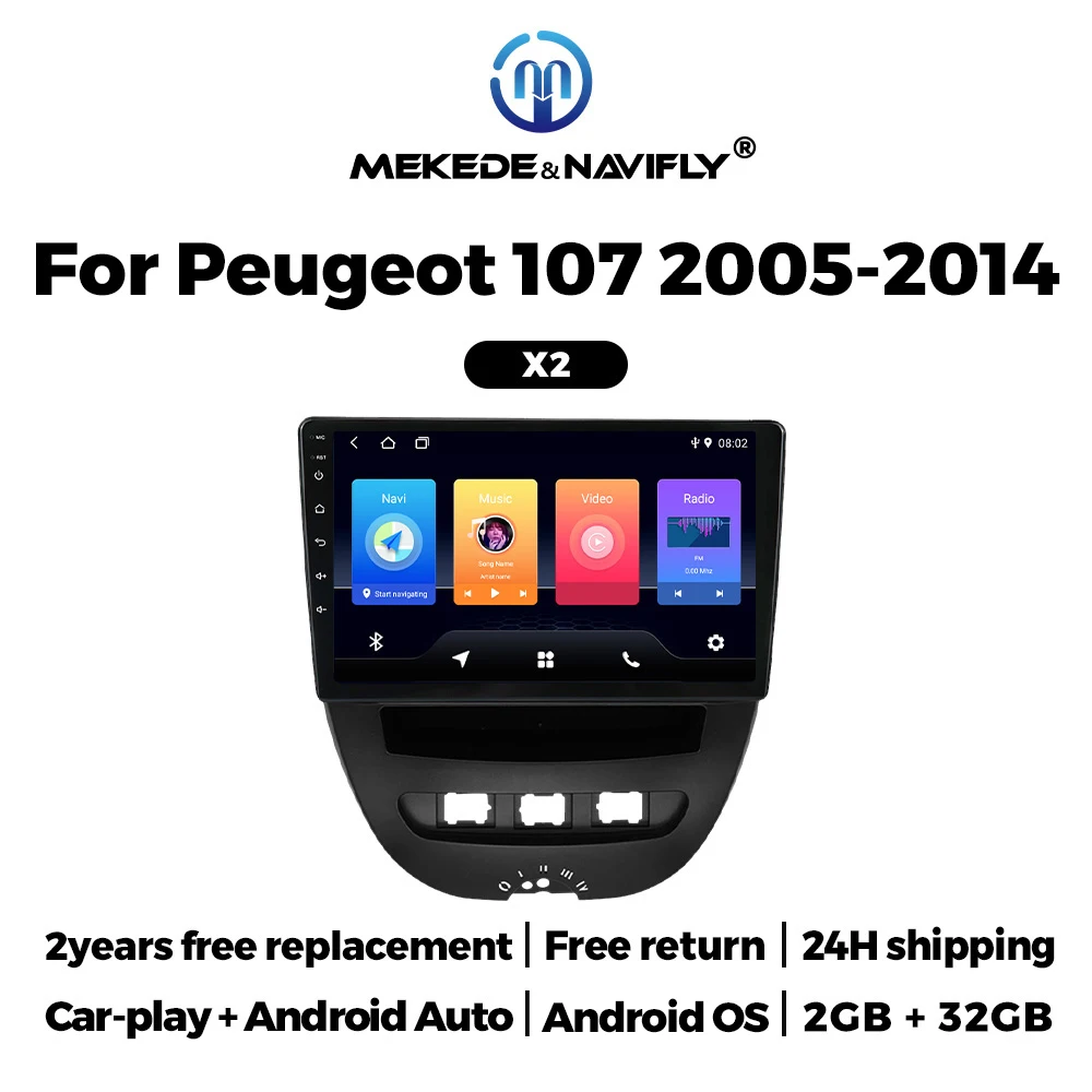 Car-play Android Auto Car Radio Stereo for Peugeot 107 Toyota Aygo Citroen C1 2005 - 2014 Multimedia Player 2 Din GPS Autoradio