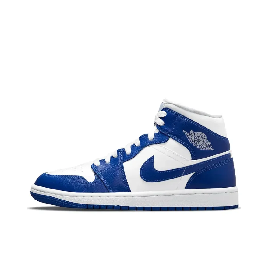 Jordan Air Jordan 1 mid Athletic Confortável Tendência Branco Azul Casual Mid Top Retro Board Shoes