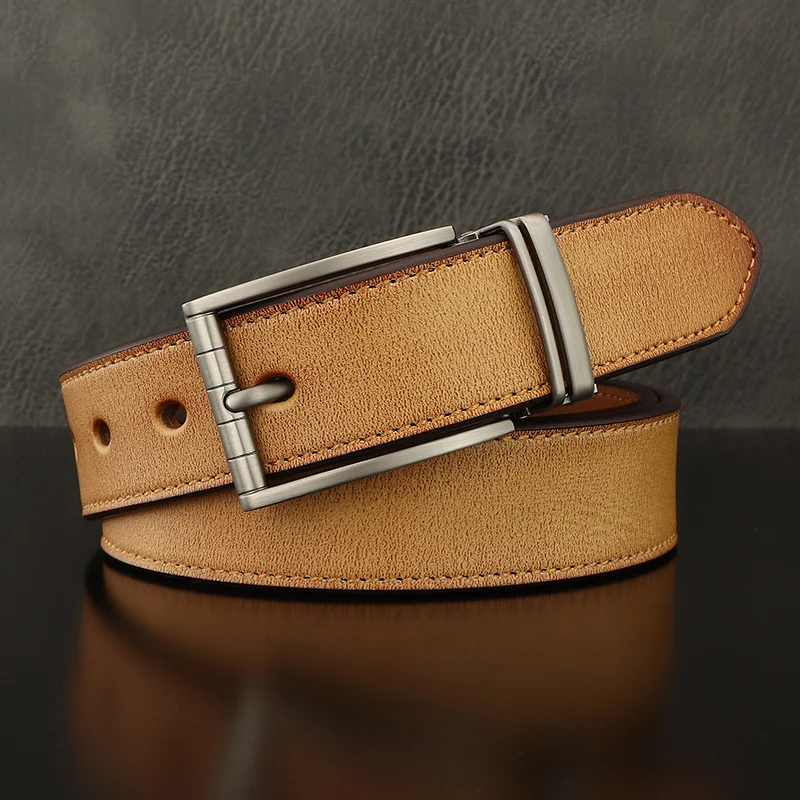 

Hot Khaki Designer Belts Men High Quality Pin Buckle Retro Cow Genuine Leather Famous Brand Younth Casual Jeans Ceinture Homme