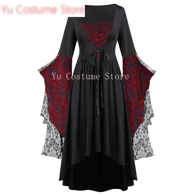 

Yu CostumeGothic Women Dress Patchwork Long Butterfly Sleeve Drawstring Maxi Dresses Victoria Vestidos Cosplay Costume Holloween