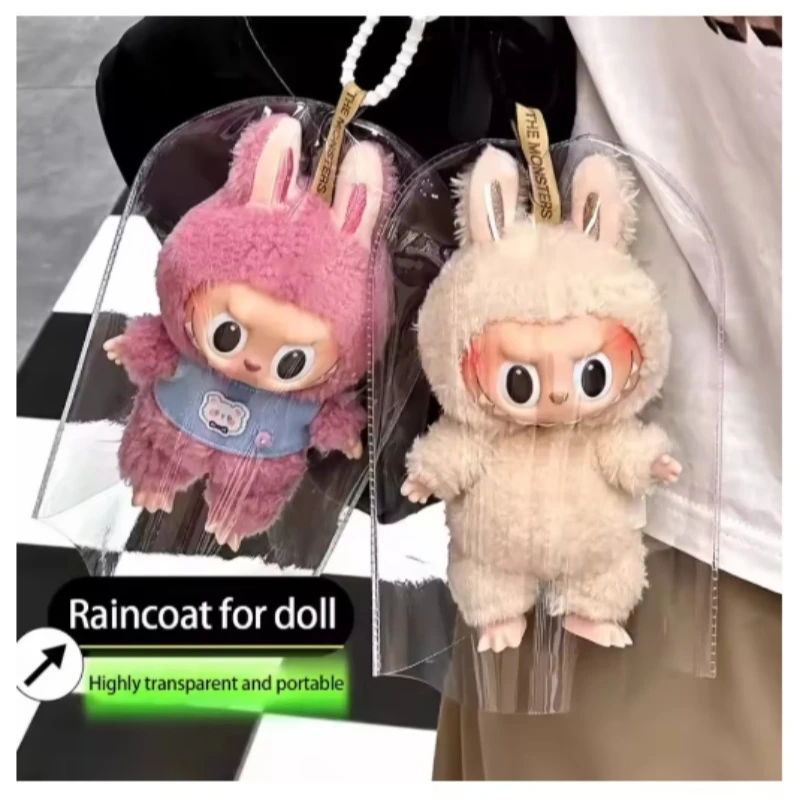 

PVC Waterproof Mini Raincoat for 17cm Labubu Dolls Protective Transparent Cover Anti Dust Sunscreen Rain Guard For doll