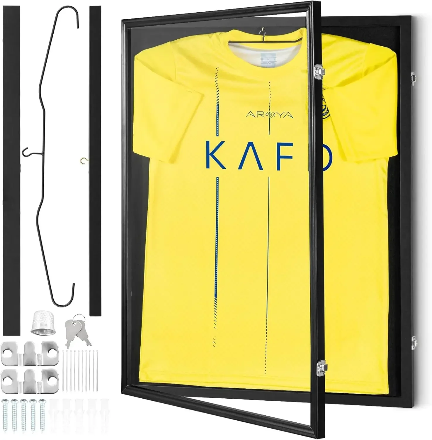 

Jersey Display Frame Case, 24 x 32 x 1.5 in, Large Lockable Sport Jersey Shadow Box with 98% UV Protection PC Glass and Hangers