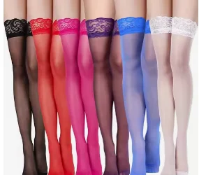 

Plus Large Size Over Knee Thigh High thin Long Socks Sexy Black Lace Silicone Non-slip Fishnet silk Stockings for Oversize Women