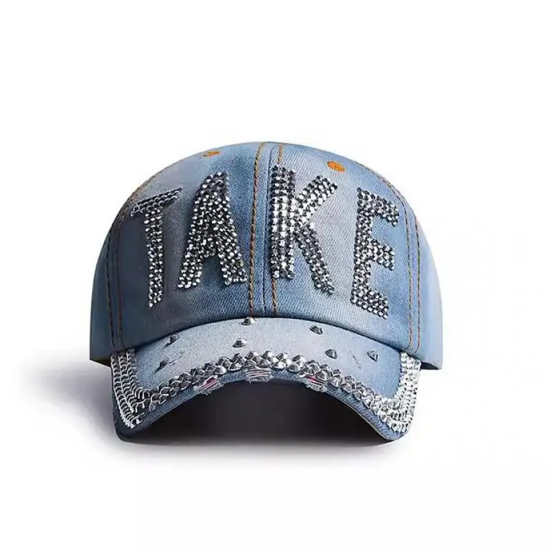 Big Letter Rhinestone Cowboy Baseball Cap Men Women Hip Hop Demin Adjustable Snapback Sun Hat Casual Outdoor Dad Trucker Hats