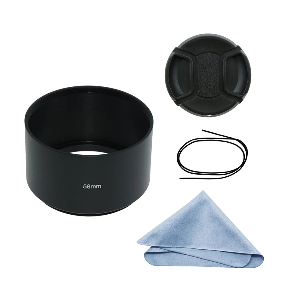 

SIOTI 49/52/55/58/62/67/72 Long Focus Lens Hood+Lens Cap+Clothes for Camera Lens for Canon for Sony for Nikon