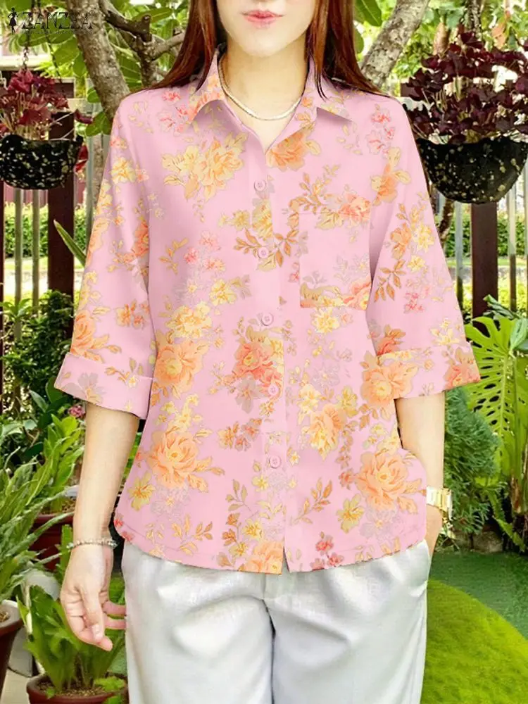 ZANZEA Bohemian Bloemenprint Shirts Vrouwen 3/4 Mouw Casual Losse Blouse 2025 Mode Herfst Vintage Tuniek Tops Oversized Blusas