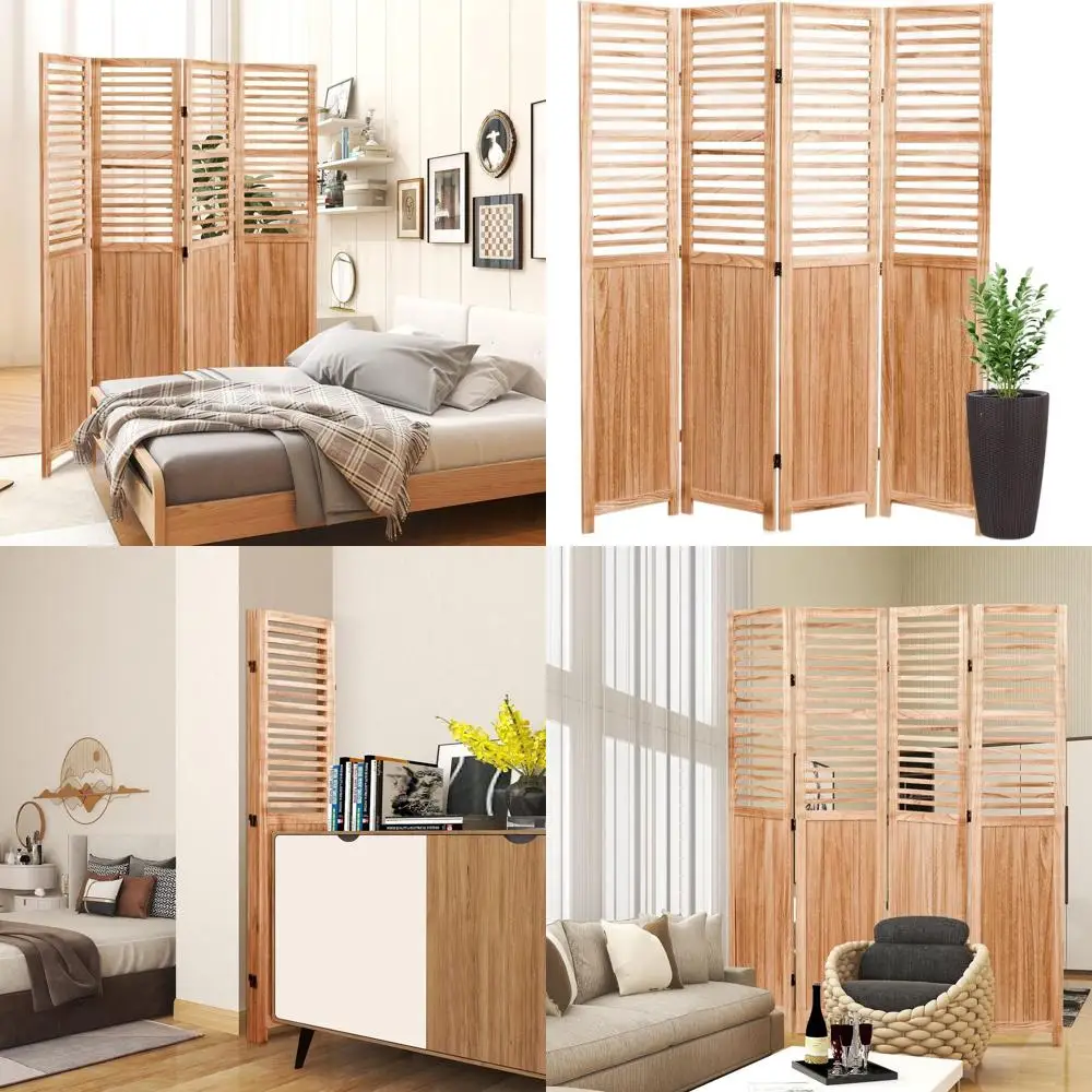 

4-Panel Natural Wood Folding Screen Room Divider for Home, Office, and Restaurant - 65 Tall with Stable Base