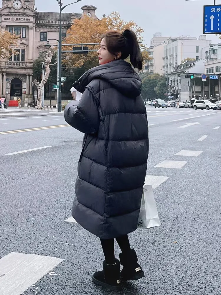2025年冬新作 レディース ホワイトダックダウンコート ロング丈 暖かい ゆったり パフジャケット 厚手 フード付き パーカー アウター オーバーサイズ