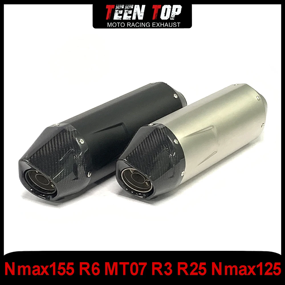 Motorcycle Escape 51MM Modified Universal Exhaust Muffler Carbon Fiber Nmax155 R6 MT07 R3 R25 Nmax125 502C Moto Silencer Elbow