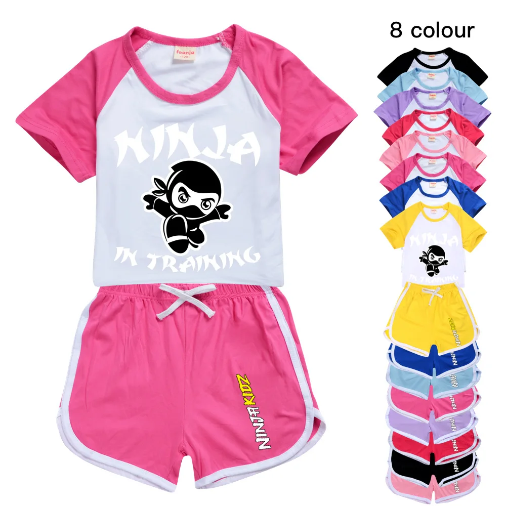 

NINJA KIDZ Kids Clothes Summer Girls Sportswear Suit Boys Short Sleeve T-shirt Suit Children Clothing 3-16Y