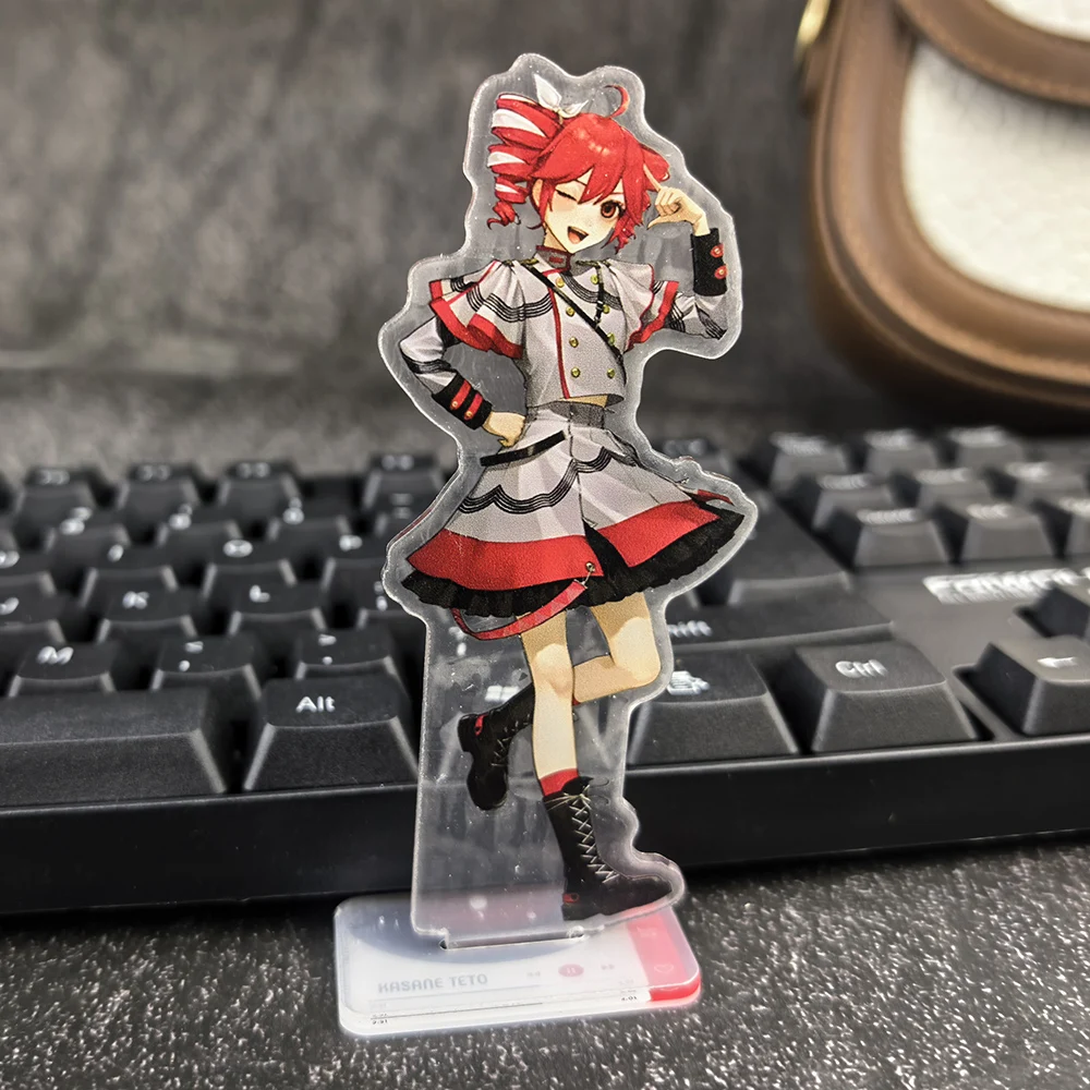 Anime Kasane Teto Acrylic Stand Set Twin Drill Red Hair Uniform Dress & Gothic Bat Wing Devil Outfit Clear Table Decor