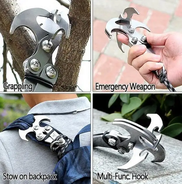 Stainless Steel Outdoor Climbing Hook Multifunctional Grappling Hook Survival Folding Escapement Hook Camping Edc Equipment Tool