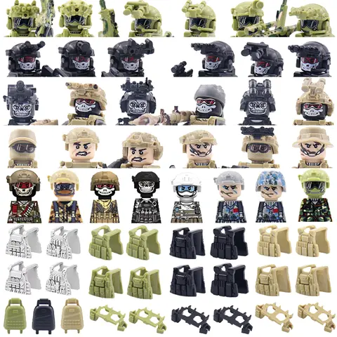 Military MOC Special Forces Figures Building Block SWAT Ghost Commando Police Soldiers Army Gun Militia Weapons Toys Gift S008