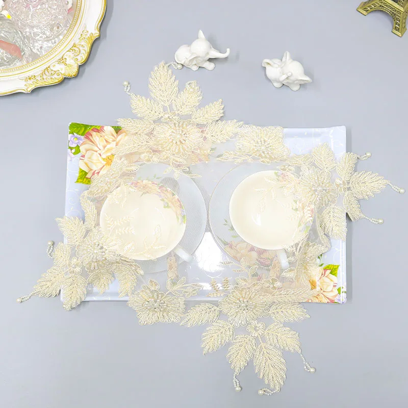 Table decoration and accessories mesh bead flower embroidery table place mat cloth Wedding Christmas dining tea placemat kitchen