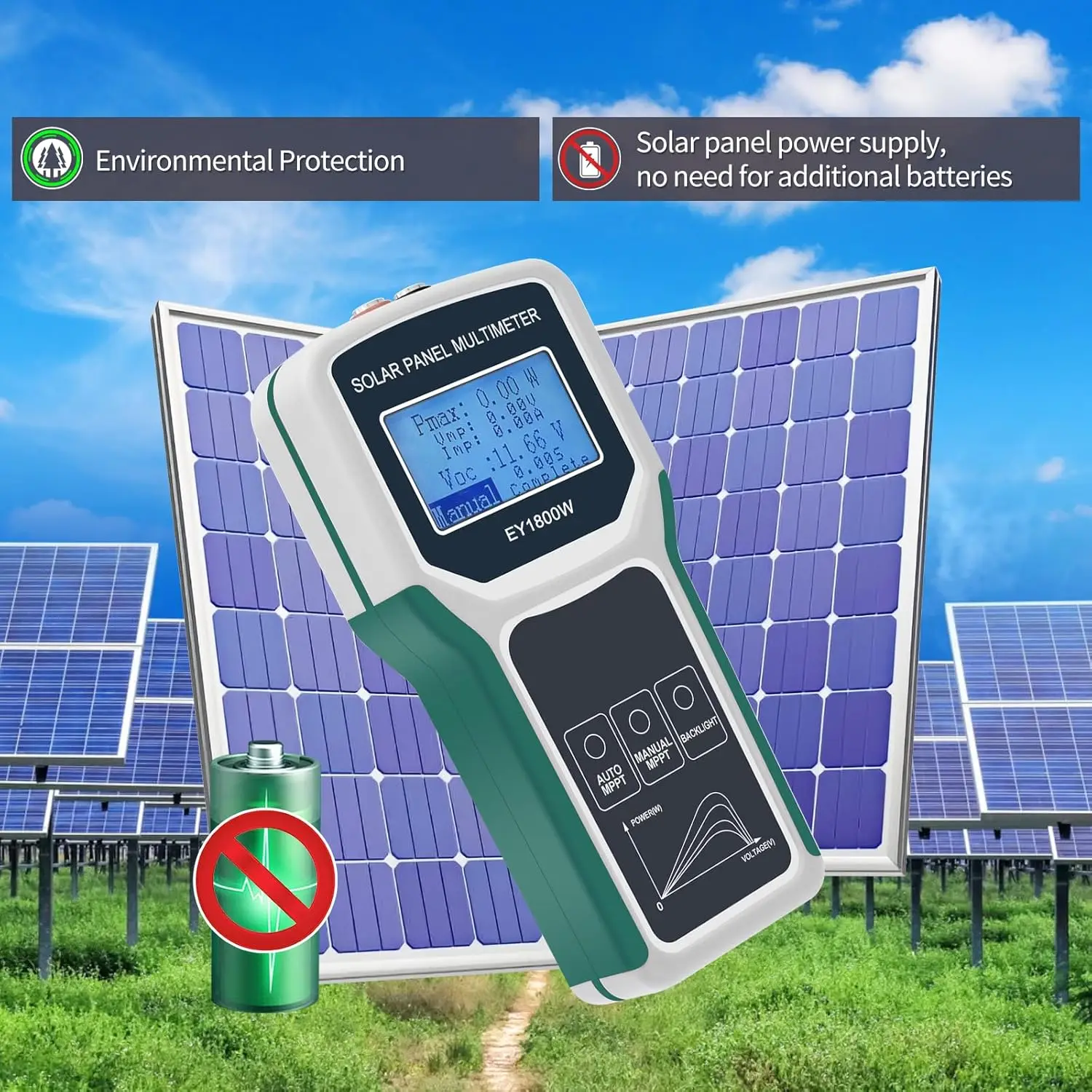 Solar Panel Smart Tester 1800W Auto/Manual MPPT Photovoltaic Panel Multimeter Testing Power Meter Tool EY1800W