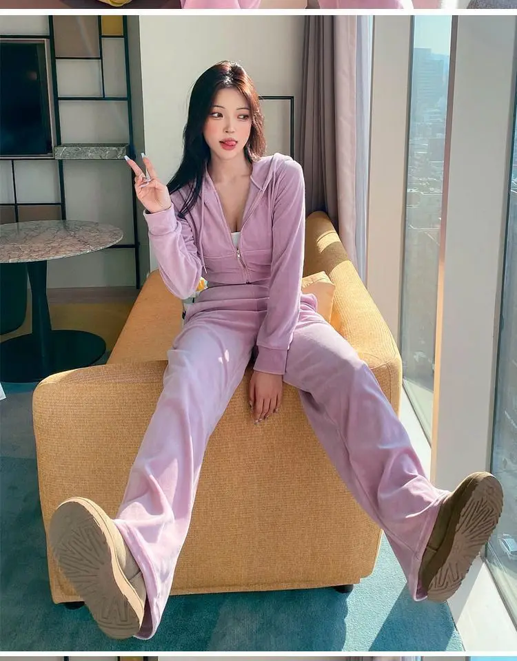 Tops+ Pants  Gold Velvet Hooded Sweatshirt Set - Women's New Fall/Winter Style Loose-Fitting Casual Women's Two-Piece Set