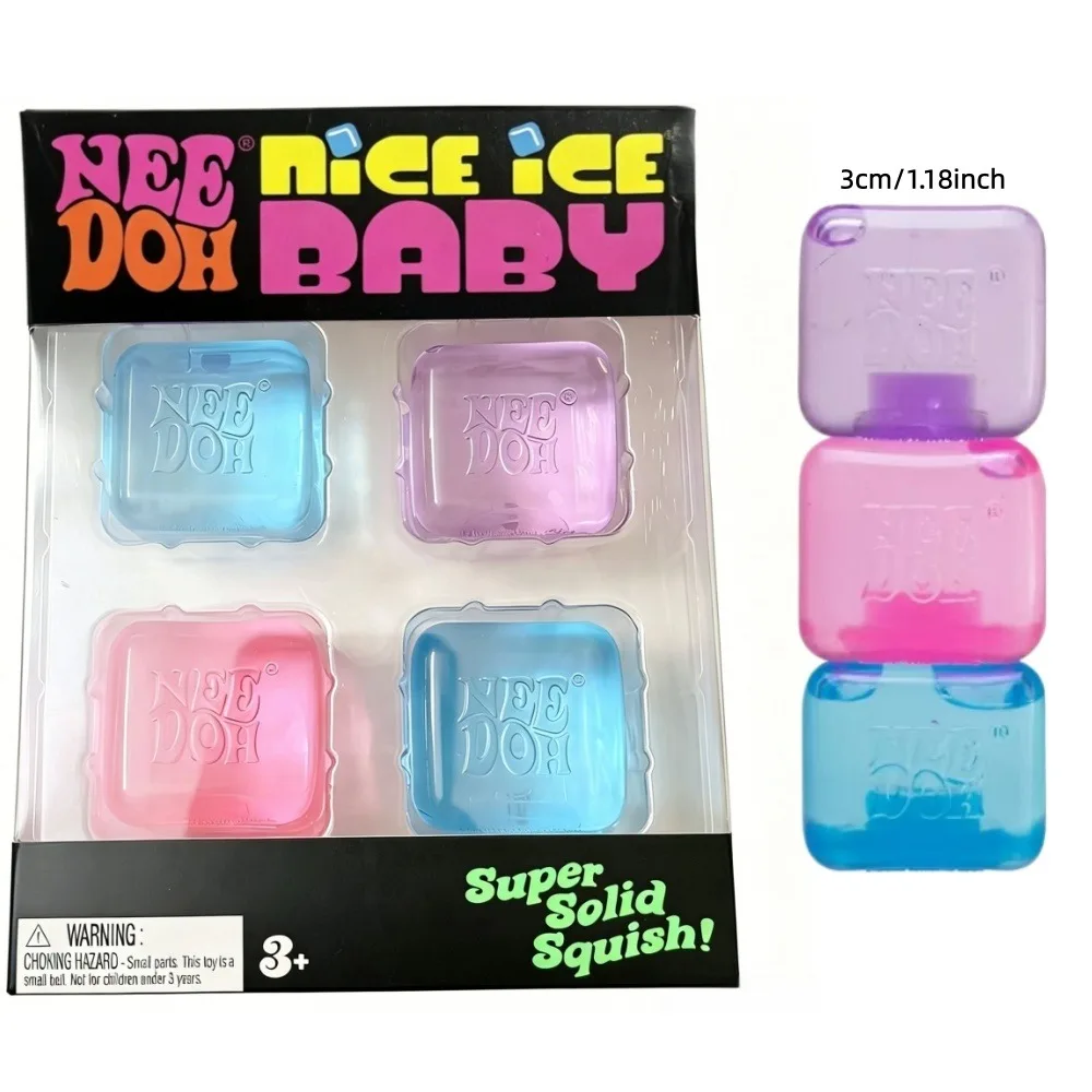

Needoh Nice Ice Baby Fidget Cube Set 4 Pack Super Solid Squish Sensory Toys Non-toxic Squeeze Toys for ADHD and Autism Gift